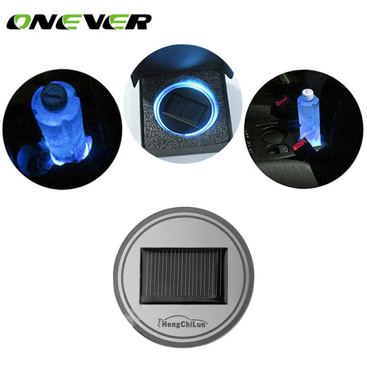 Onever Universal Waterproof Solar LED Car Cup Holder Mat Pad Bottle Drinks Coaster Built-in Vibration Light Sensor Car Cup Mat