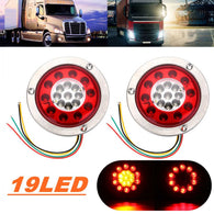 2Pcs Round Steel Ring Car Side LED Lamp Light 19 LED Truck Trailer Lorry Brake Stop Turn Tail Light Stainless